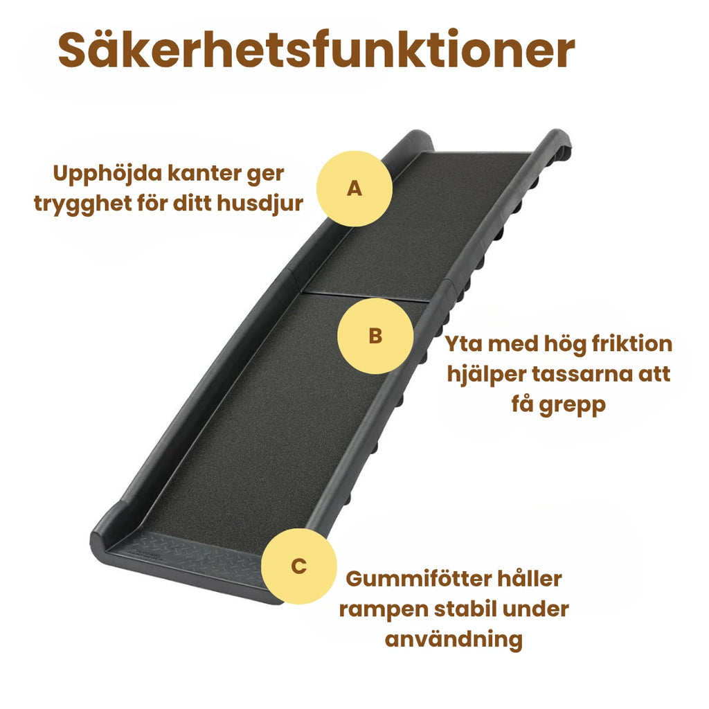 Hopfällbar hundramp för bil Säkerhetsfunktioner - Djurslottet
