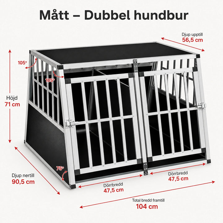 Hundbur i Aluminium för Bil dubbell - Djurslottet 