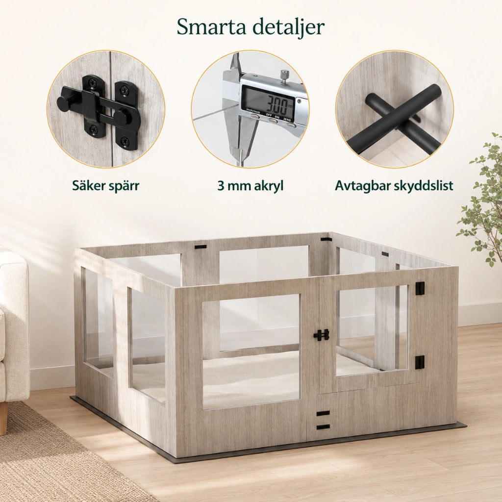 Hundhage med fönsterpaneler smarta detaljer - Djurslottet