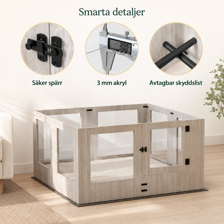 Hundhage med fönsterpaneler smarta detaljer - Djurslottet
