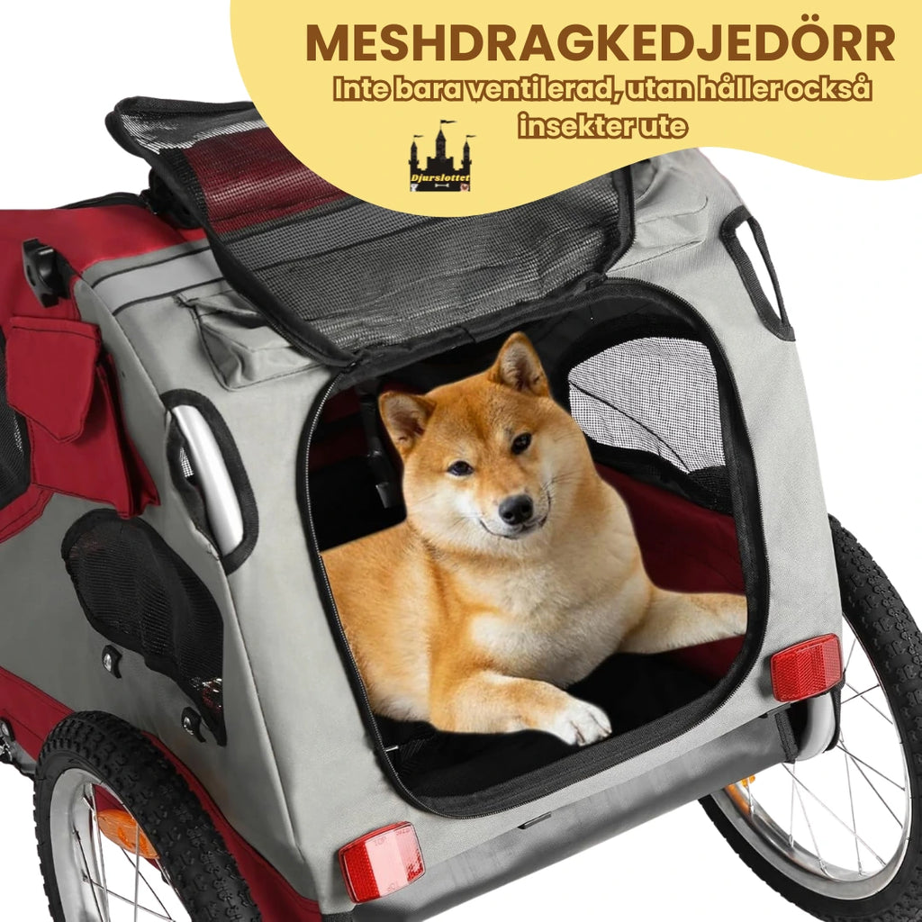 Hundvagn för Cykel Inte bara ventilerad, utan håller också insekter ute - Djurslottet