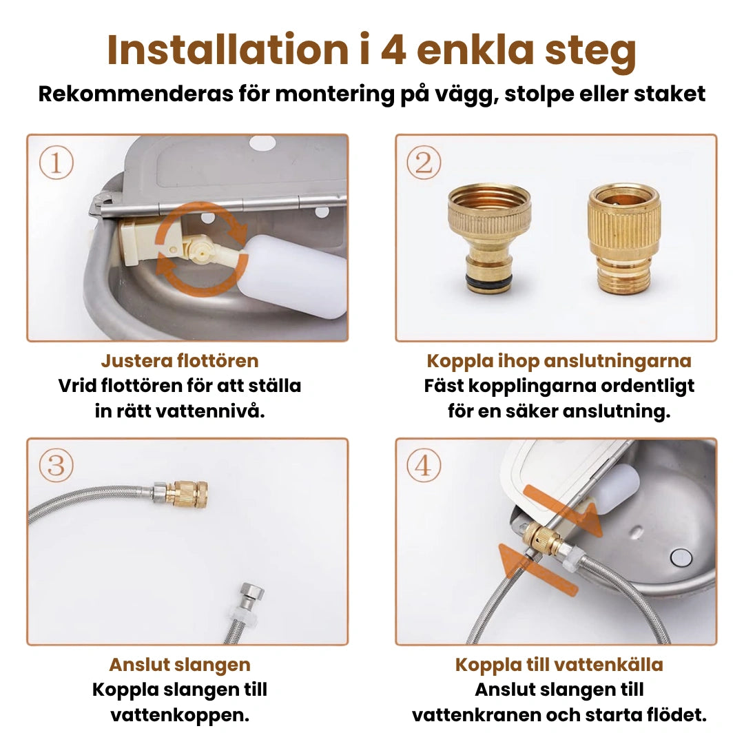 Installation Automatisk Vattenkopp häst i rostfritt stål - Djurslottet