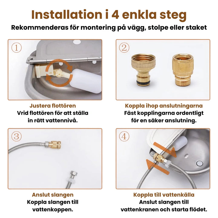 Installation Automatisk Vattenkopp häst i rostfritt stål - Djurslottet