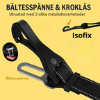 Säkerhetsbälte för hund med krok och bältesfäste – visar två installationsmetoder i bil