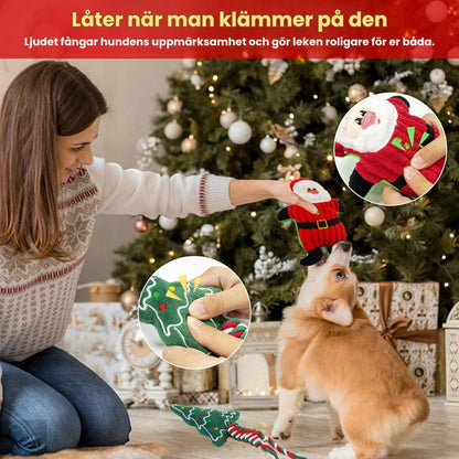 Julset med 8 kampleksaker för hund Låter när man klämmer på den - Djurslottet