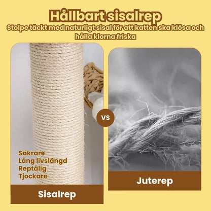 Klösträd i naturträ med korg och koja Slitstarkt sisalrep - Djurslottet
