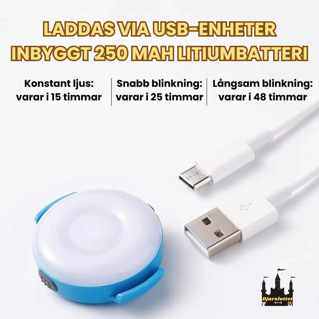 LED Ljus för Hundsele LADDAS VIA USB-ENHETER INBYGGT 250 MAH LITIUMBATTERI- Djurslottet