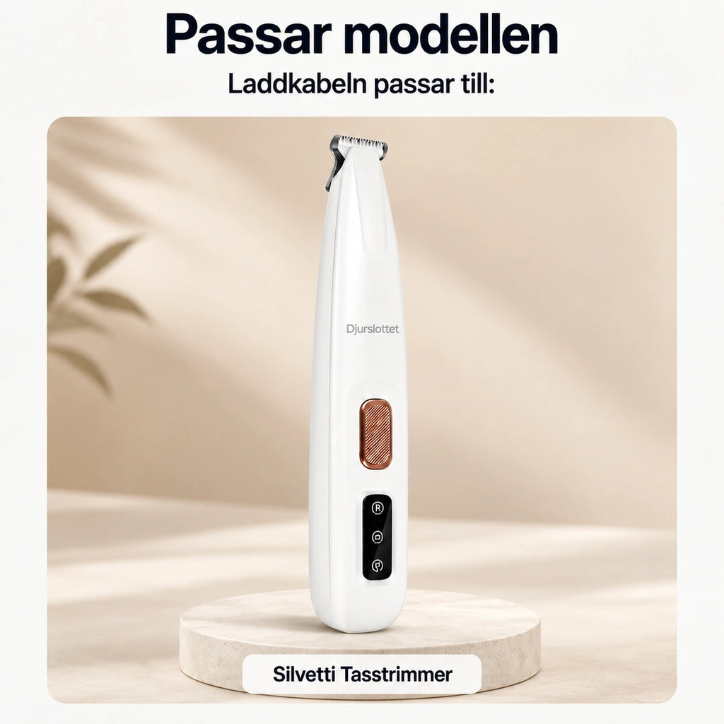 Laddkabeln ansluten till Silvetti Tasstrimmer - Djurslottet