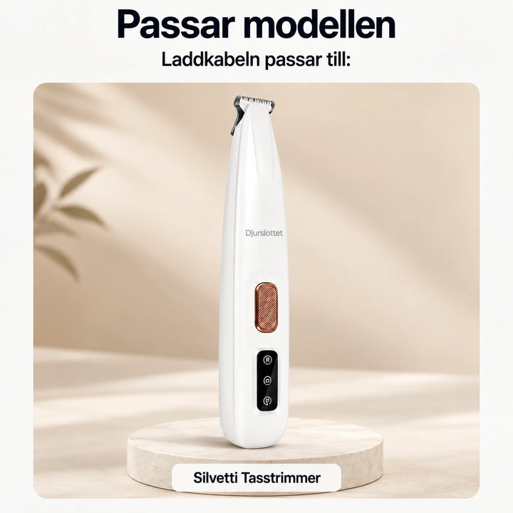 Laddkabeln ansluten till Silvetti Tasstrimmer - Djurslottet