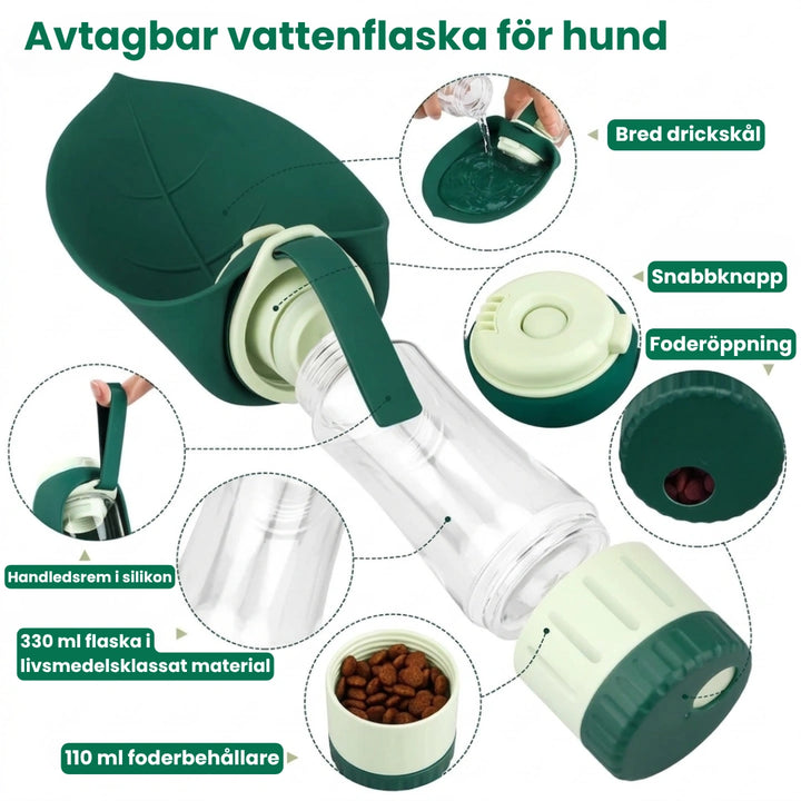 Leaf Flaska Avtagbar vattenflaska för hund- Djurslottet