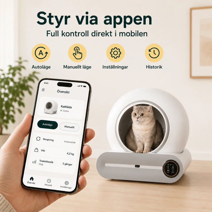 Litterluxe Pro Självrengörande Kattlåda styr via appen  - Djurslottet