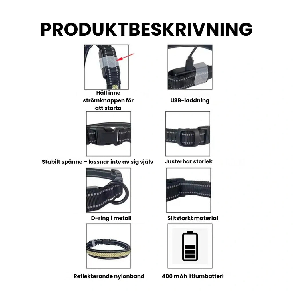 LunaPaw Halsband med LED-belysning Produktbeskrivning - Djurslottet