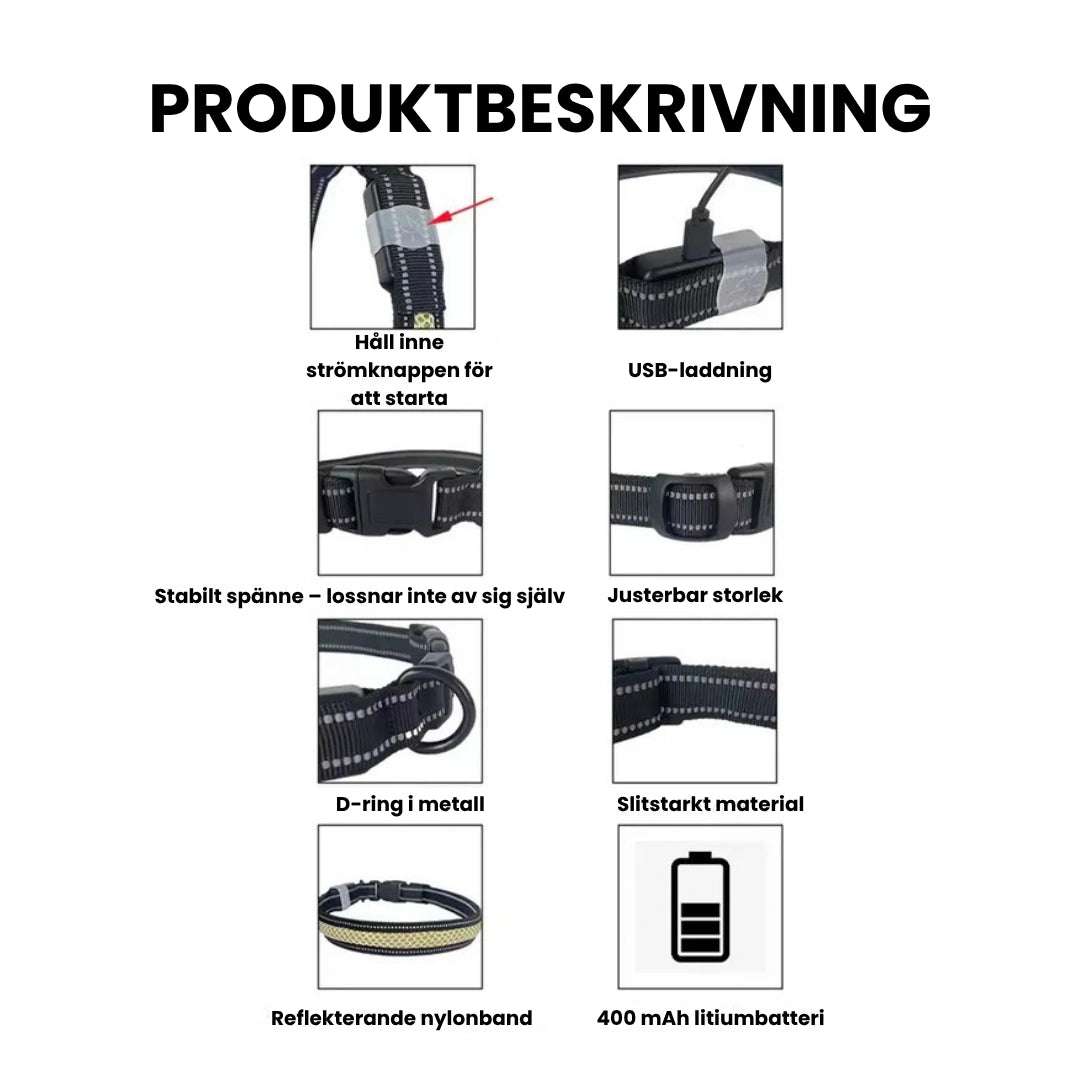 LunaPaw Halsband med LED-belysning Produktbeskrivning - Djurslottet
