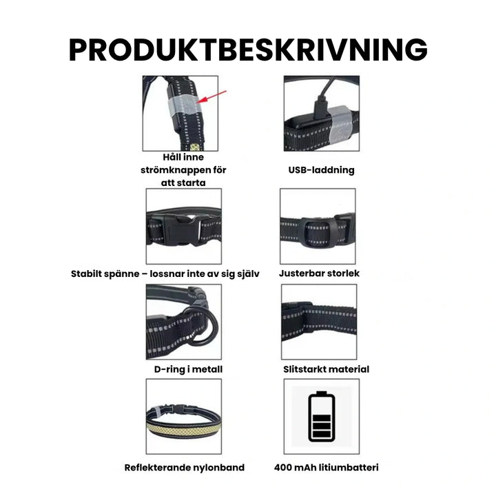 LunaPaw Halsband med LED-belysning Produktbeskrivning - Djurslottet