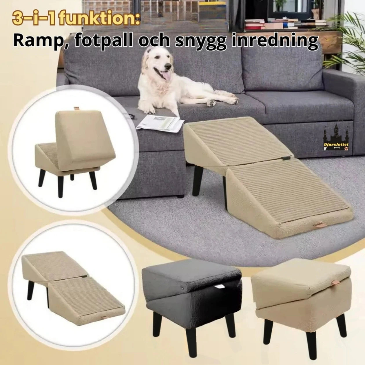 Lunatto Hundramp med Sittpuff i ett 3-i-1 funktion -Djurslottet