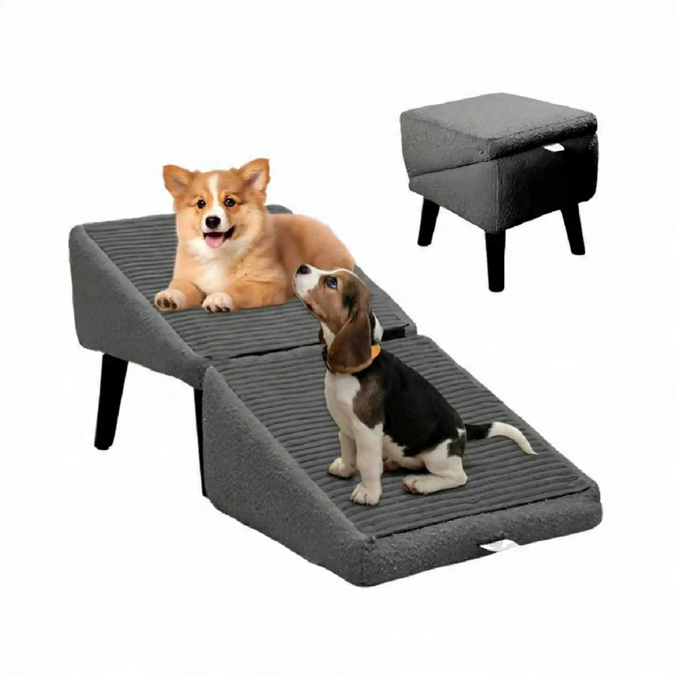 Lunatto Hundramp med Sittpuff i ett Grå -Djurslottet