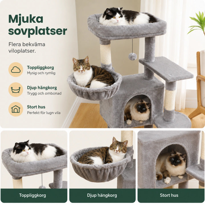 PAWZ klösträd med mjuka plyschsovplatser - Djurslottet