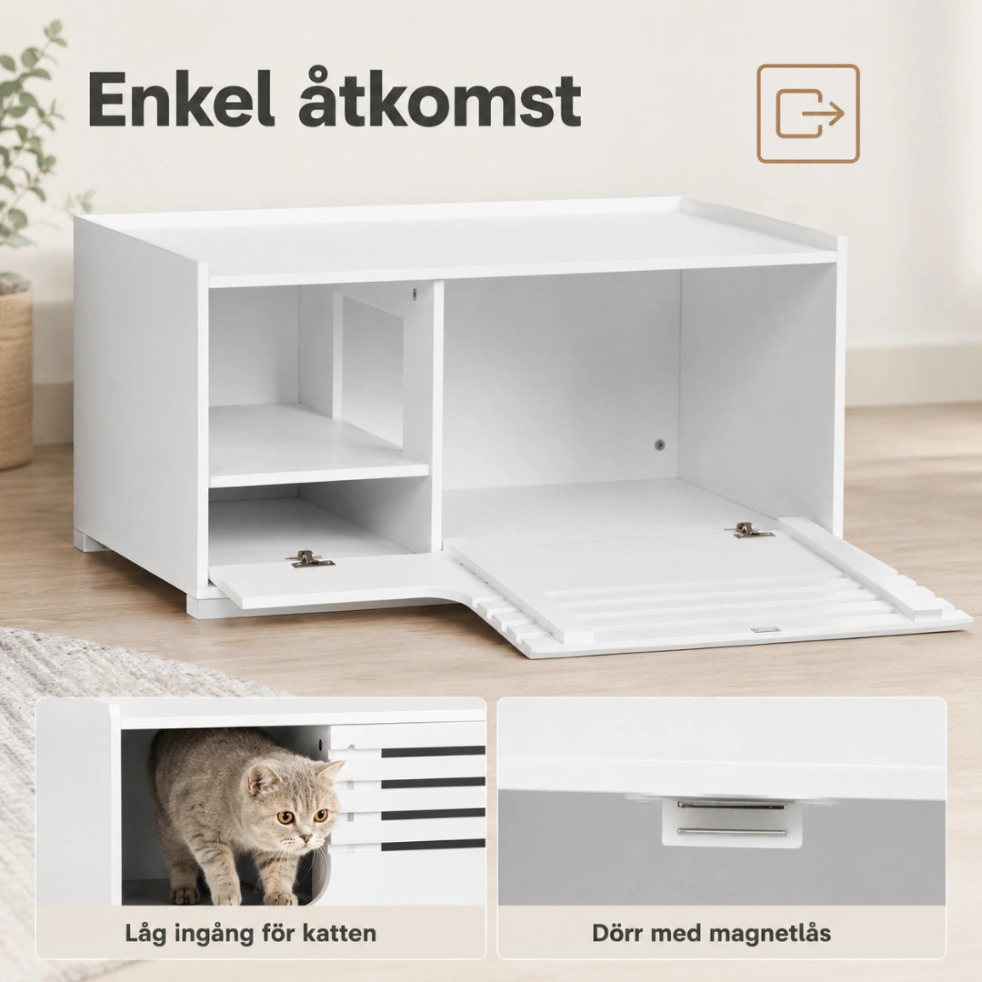 PawHut 2-i-1 Kattlådeskåp med stor magnetdörr för enkel åtkomst - Djurslottet