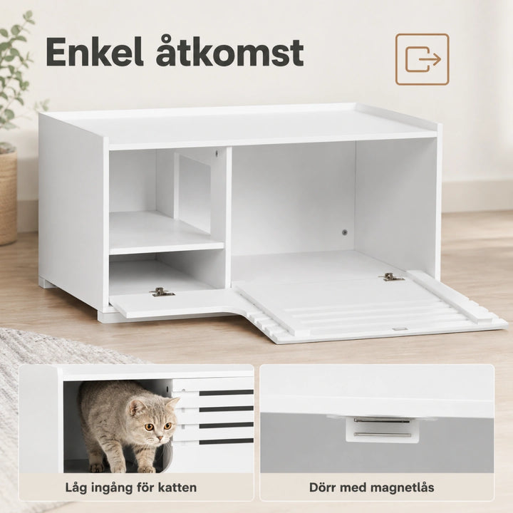 PawHut 2-i-1 Kattlådeskåp med stor magnetdörr för enkel åtkomst - Djurslottet