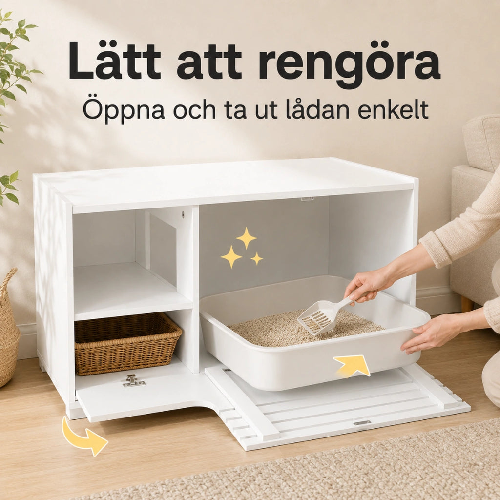 PawHut 2-i-1 Kattlådeskåp som är lätt att rengöra - Djurslottet