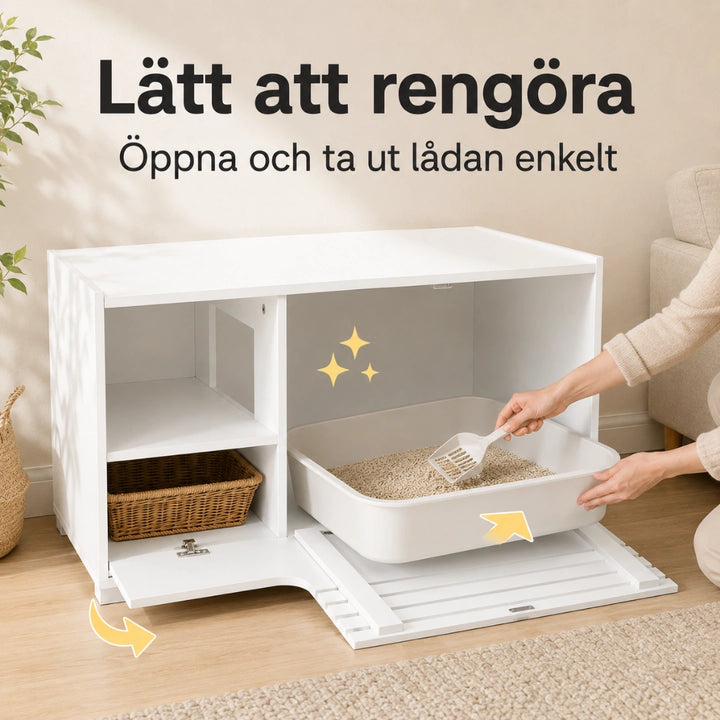 PawHut 2-i-1 Kattlådeskåp som är lätt att rengöra - Djurslottet