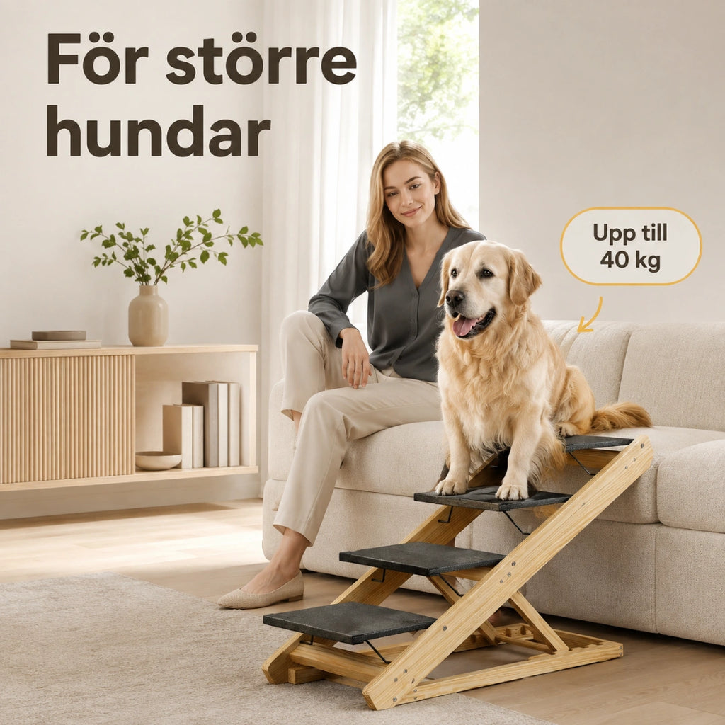 Stabil hundtrappa i furu för större hundar - Djurslottet