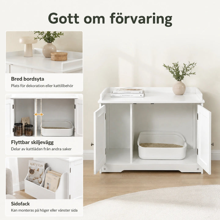 PawHut kattlådeskåp med bred bordsskiva - Djurslottet