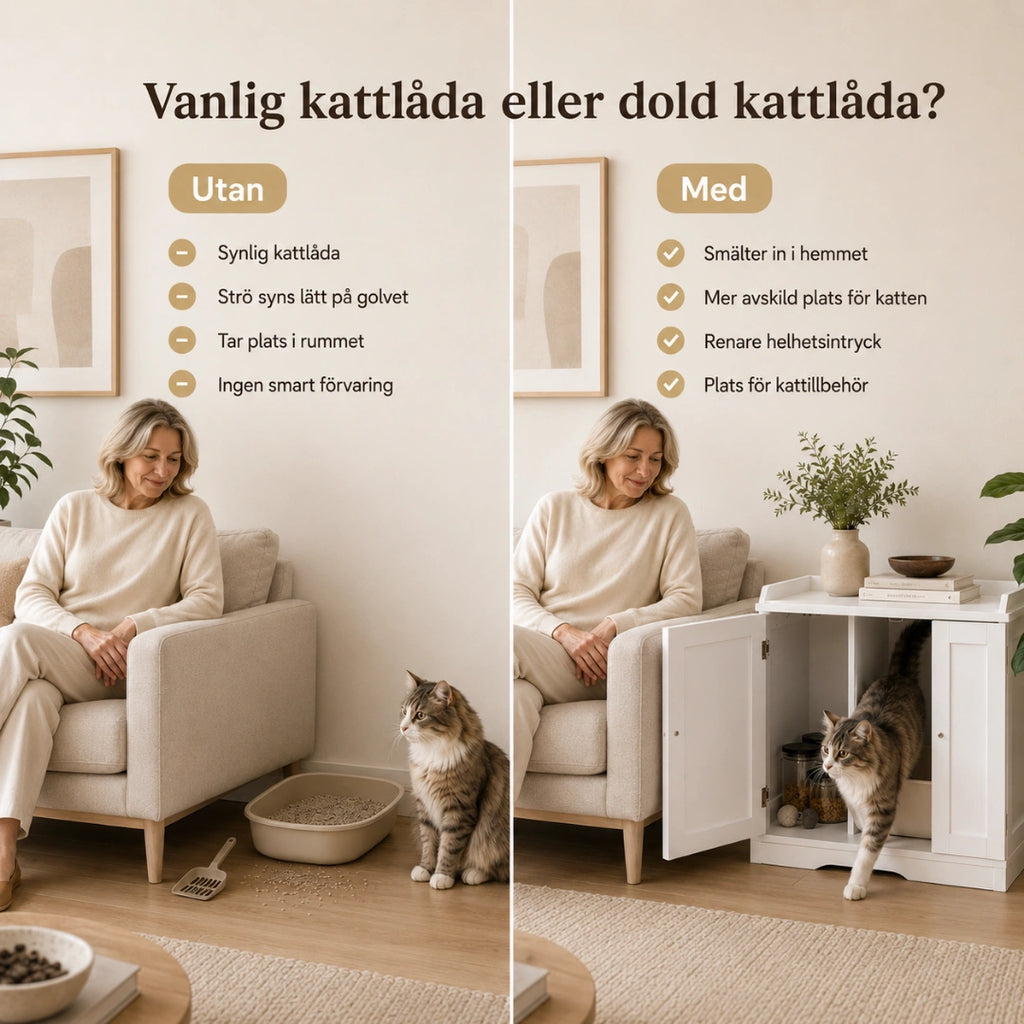 PawHut kattlådeskåp placerat i hemmet - Djurslottet