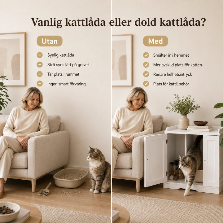 PawHut kattlådeskåp placerat i hemmet - Djurslottet