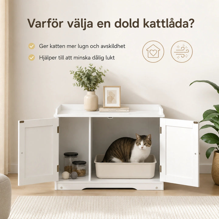PawHut kattlådeskåp med kattlåda inuti - Djurslottet