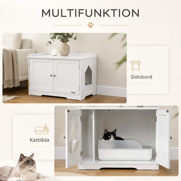 PawHut kattlådeskåp som möbel, katthus och sidobord - Djurslottet