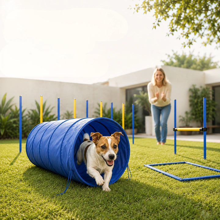 PawHut Agility Träningsset Hund 4-i-1 med tunnel slalom och hinder - Djurslottet