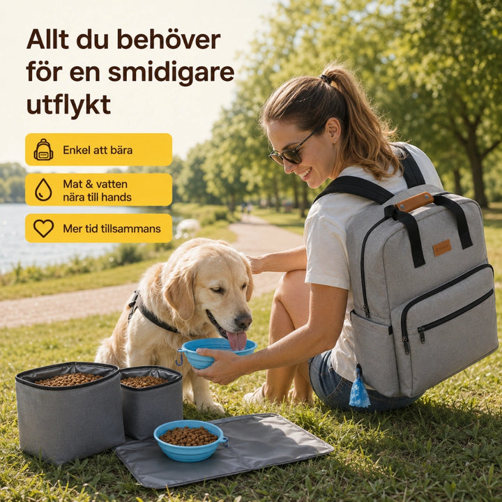 PawsPack Förvaringsryggsäck matbehållare och skålar - Djurslottet