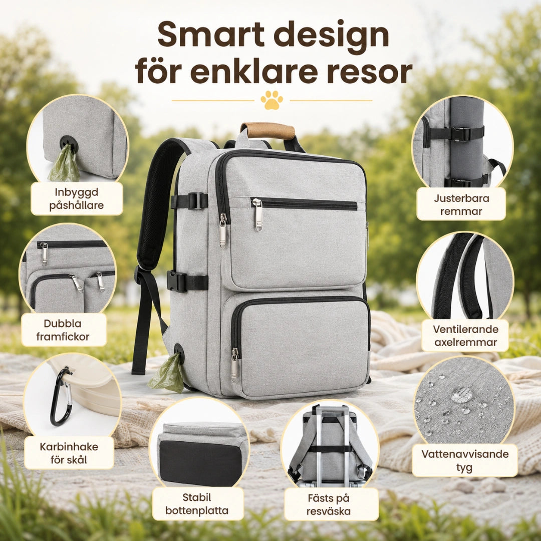 PawsPack Förvaringsryggsäck smart design fack och fickor - Djurslottet