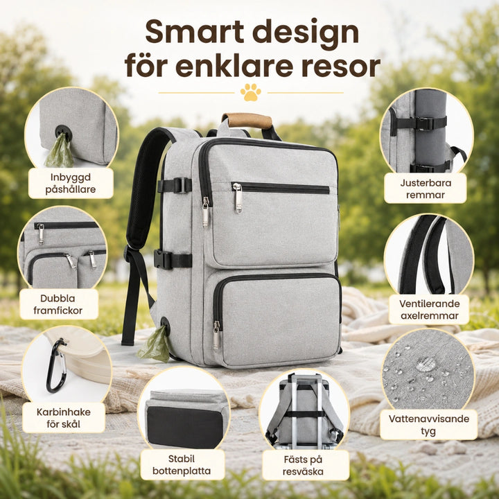 PawsPack Förvaringsryggsäck smart design fack och fickor - Djurslottet