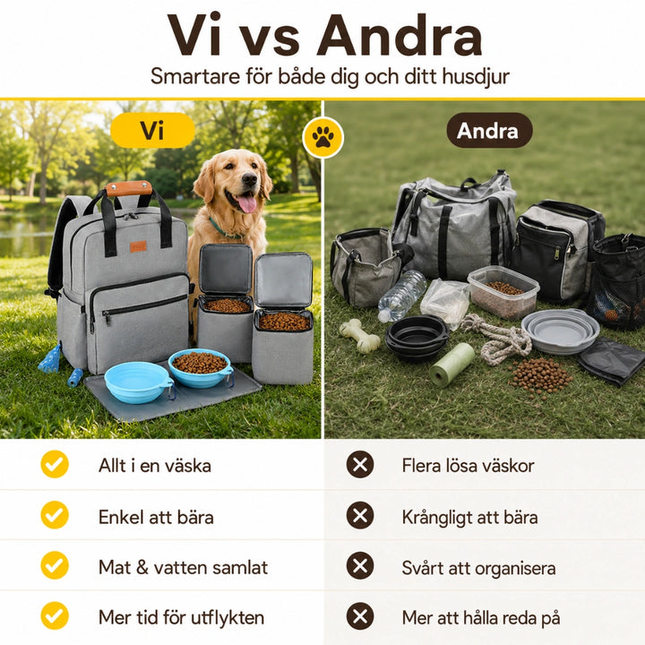 PawsPack Förvaringsryggsäck jämförelse vs vanlig väska - Djurslottet
