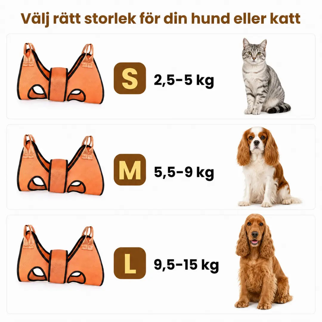 Storlek av Grooming Hängsele med Stödbälte - Djurslottet