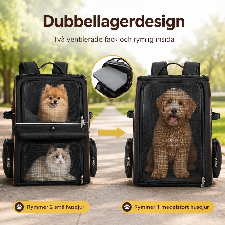 PetPacker Dubbel Ryggsäck dubbellager design två fack - Djurslottet