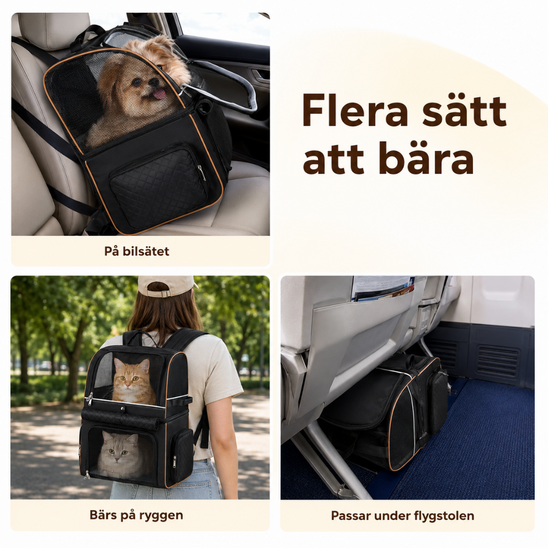 PetPacker Dubbel Ryggsäck flera bärsätt axelremmar - Djurslottet