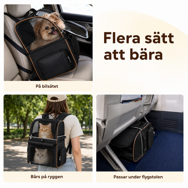 PetPacker Dubbel Ryggsäck flera bärsätt axelremmar - Djurslottet