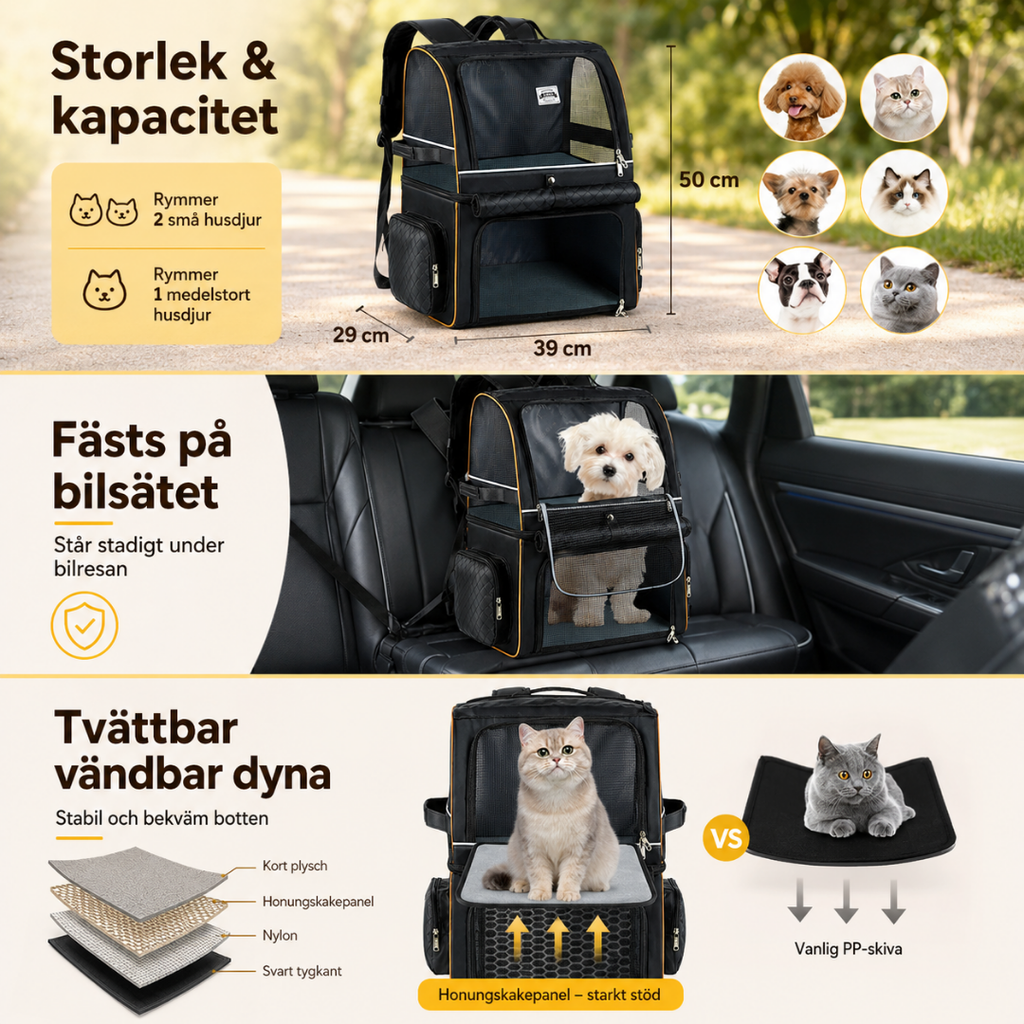 PetPacker Dubbel Ryggsäck kapacitet 2 husdjur eller 1 upp till 11 kg - Djurslottet