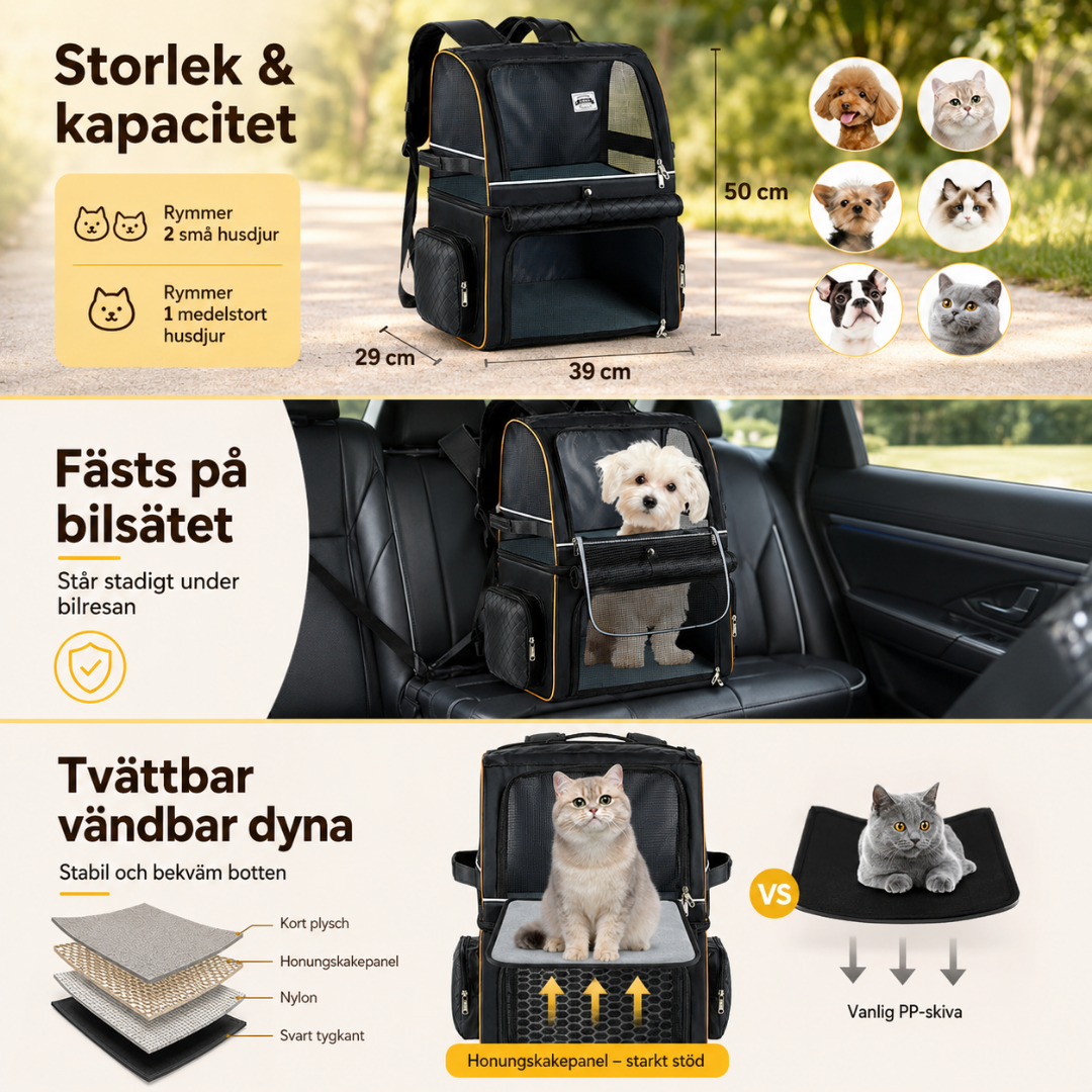 PetPacker Dubbel Ryggsäck kapacitet 2 husdjur eller 1 upp till 11 kg - Djurslottet