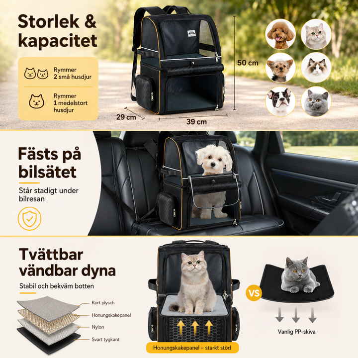 PetPacker Dubbel Ryggsäck kapacitet 2 husdjur eller 1 upp till 11 kg - Djurslottet