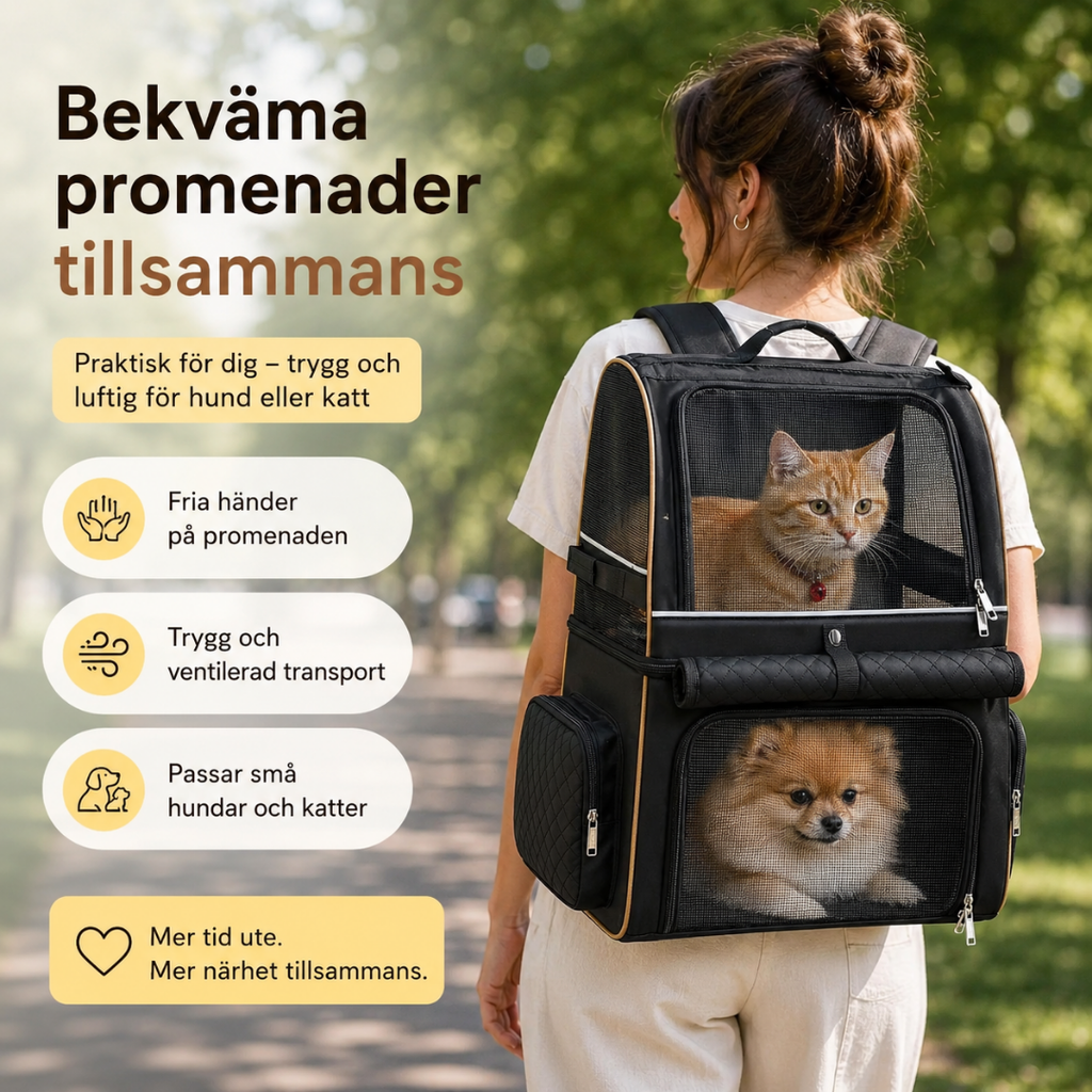 PetPacker Dubbel Ryggsäck promenad med husdjur utomhus - Djurslottet