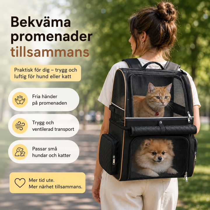 PetPacker Dubbel Ryggsäck promenad med husdjur utomhus - Djurslottet