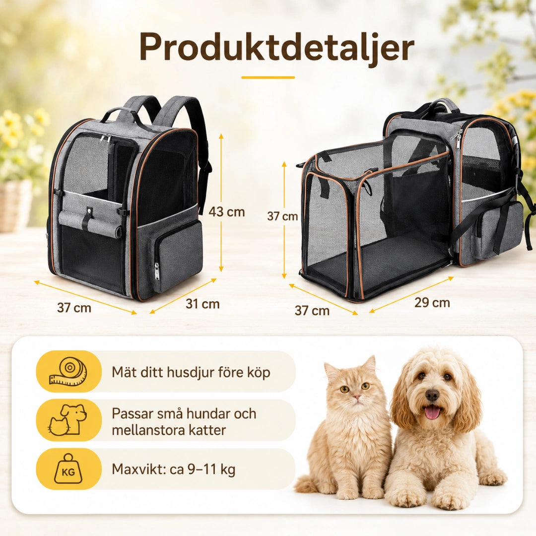 PetPacker Expanderbar ryggsäck detaljer - Djurslottet