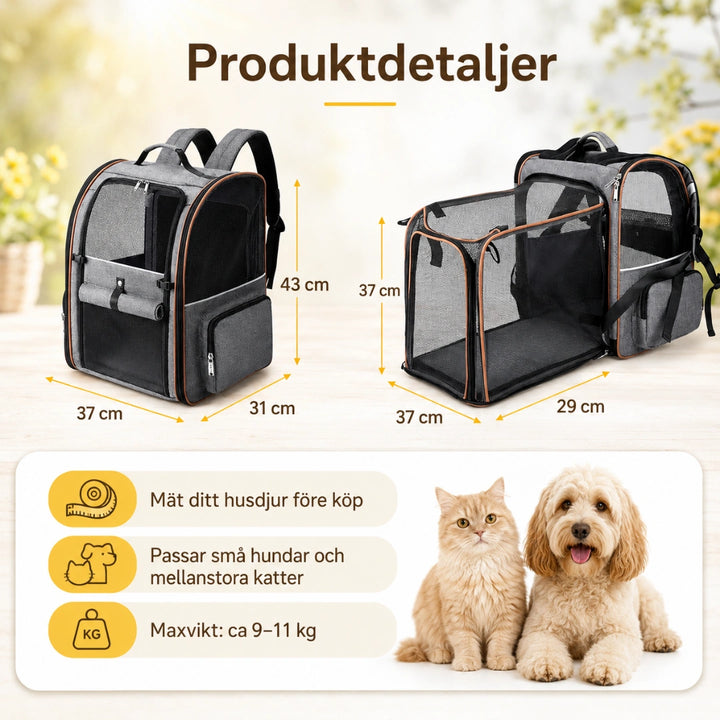 PetPacker Expanderbar ryggsäck detaljer - Djurslottet