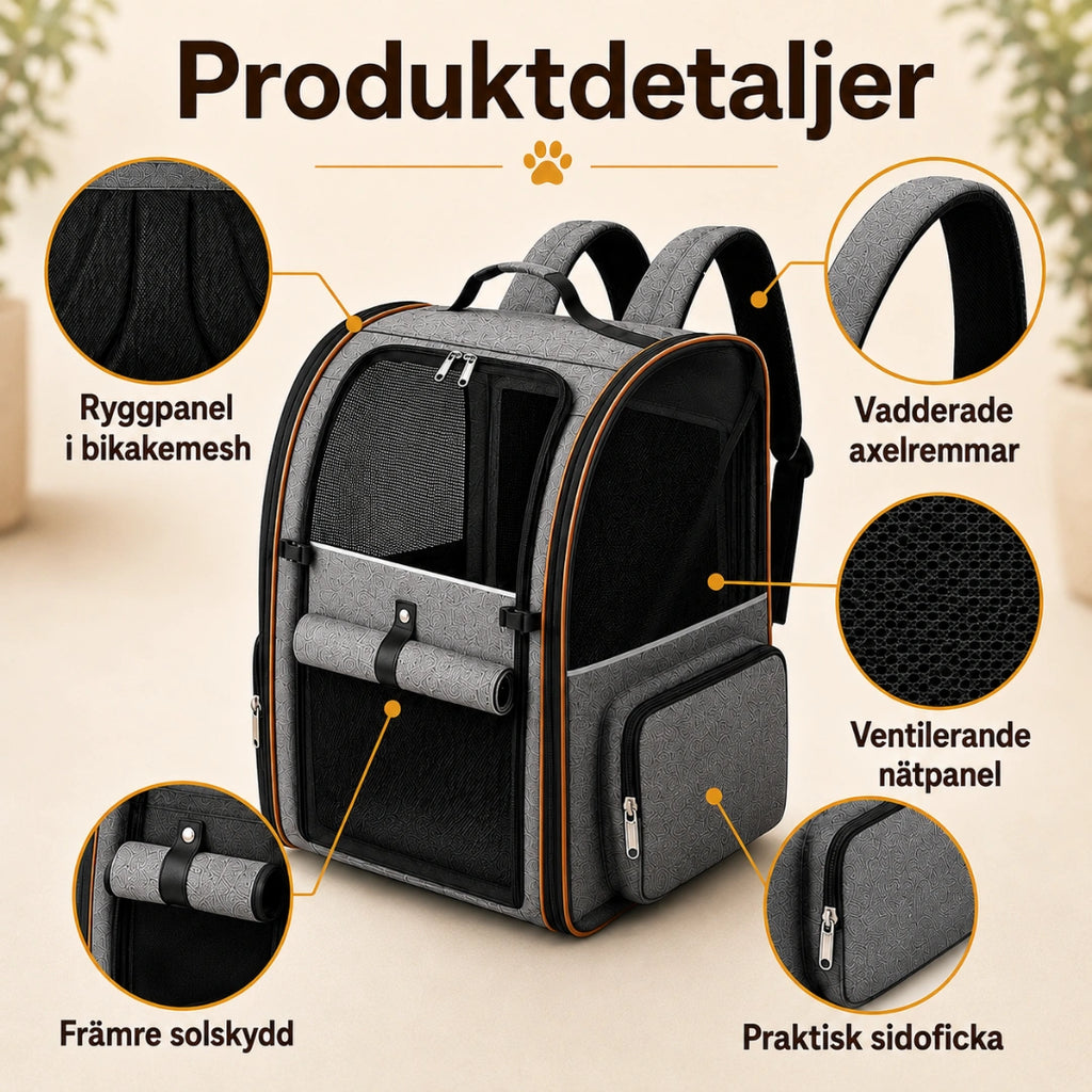PetPacker Expanderbar ryggsäck vadderade axelremmar - Djurslottet