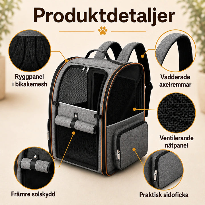 PetPacker Expanderbar ryggsäck vadderade axelremmar - Djurslottet