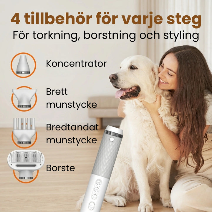 Petdryer Gloss Pälsfön 4 tillbehör för varje steg - Djurslottet